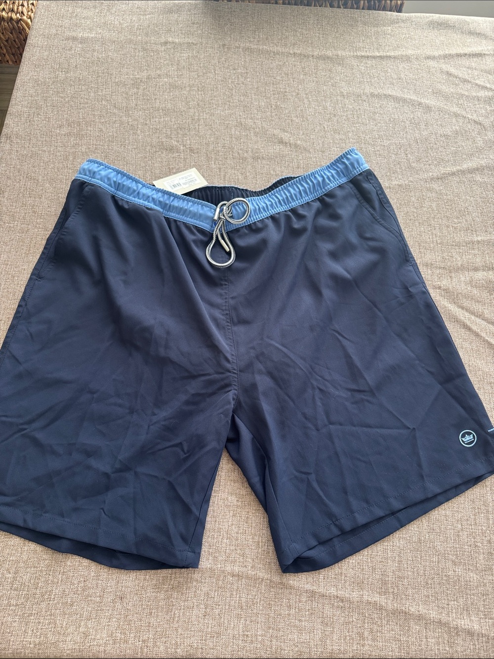 NWT Peter Millar Navy Swim Trunks with Light Blue Waistband
